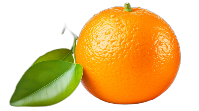 A whole orange with green leaves on the side, black background, high resolution photography, hyper realistic, stock photo, photorealistic, ultra detailed,