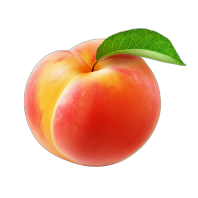 Peach with leaf isolated on black background, ultra realistic photography