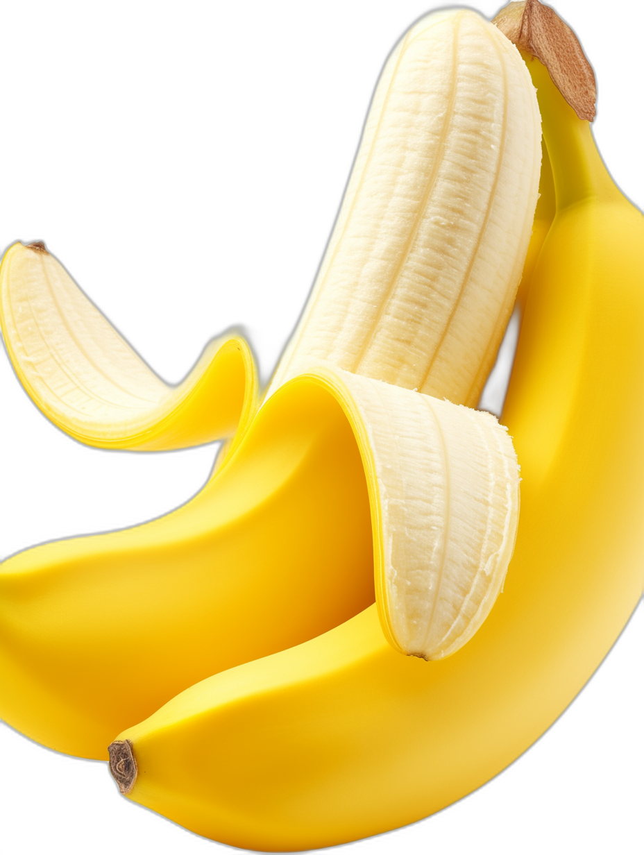 close up of open banana isolated on black background, studio shot, photorealistic, 3d render