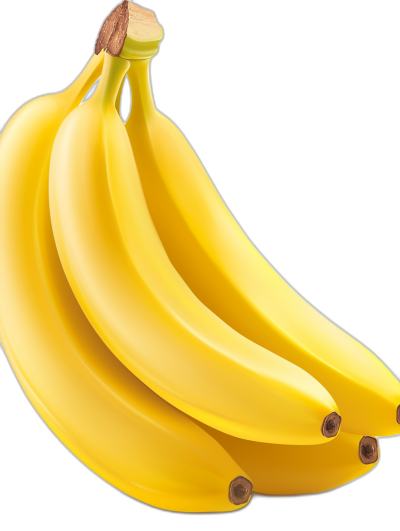 A bunch of yellow bananas, black background, hyperrealistic style, with detailed texture and bright colors. High resolution.