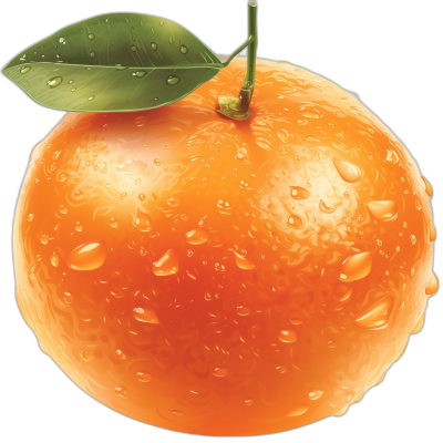 A vibrant orange with water droplets, rendered in high resolution for an icon design. The background is black to highlight the bright color of the fruit and its detailed texture.