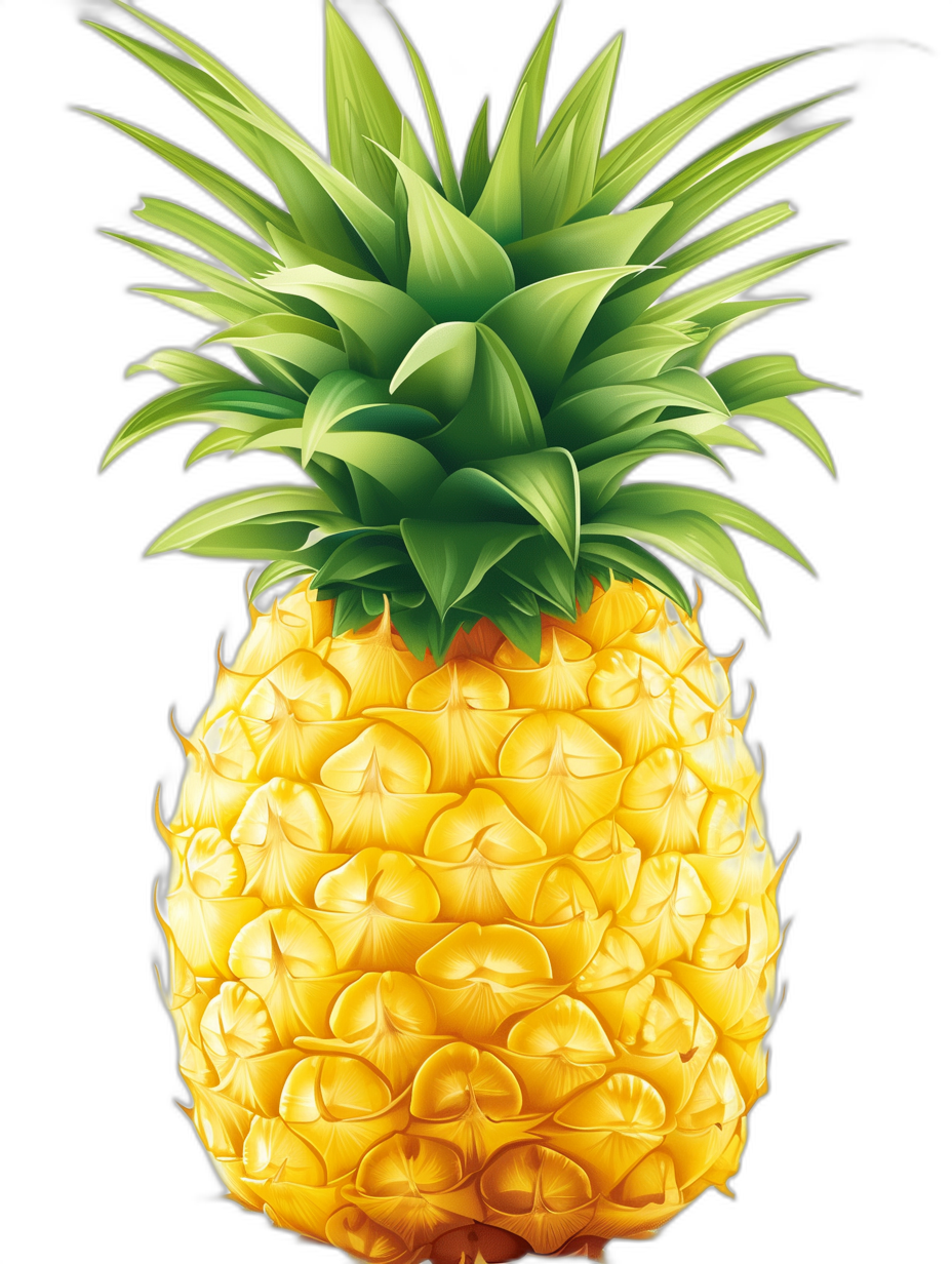 Illustration of pineapple, vector art, high resolution, high detail, in the style of clipart, black background, realism, colorful