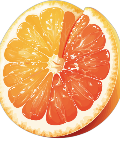 Seroni orange, vector illustration, flat design, high resolution, clear and sharp focus, high contrast, high color saturation, delicious and juicy appearance, symmetrical composition, closeup view of the fruit slice, rich colors. The background is black.