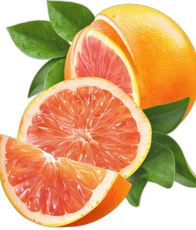 Grapefruit, realistic photo in the style of clip art for stickers, highly detailed and colorful