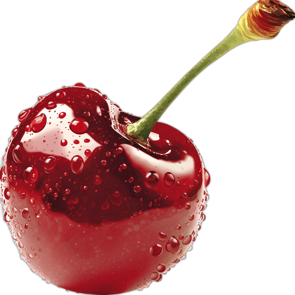 cherry with water drops, hyper realistic and highly detailed, high resolution image, black background, png cutout, in the style of professional photography