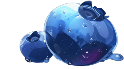 cartoon blueberry planet, vector illustration, black background, 2D game art style, cute cartoonish designs with fluid and organic shapes, dark white and light navy blue colors, water drops on the ball, water droplets floating in space, two large spheres made of liquid water with small holes that surround them, floating around a smaller sphere, in the style of water droplets floating in space.