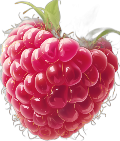 Close up, detailed illustration of a beautiful raspberry on a black background, in pastel colors, shiny and glossy.