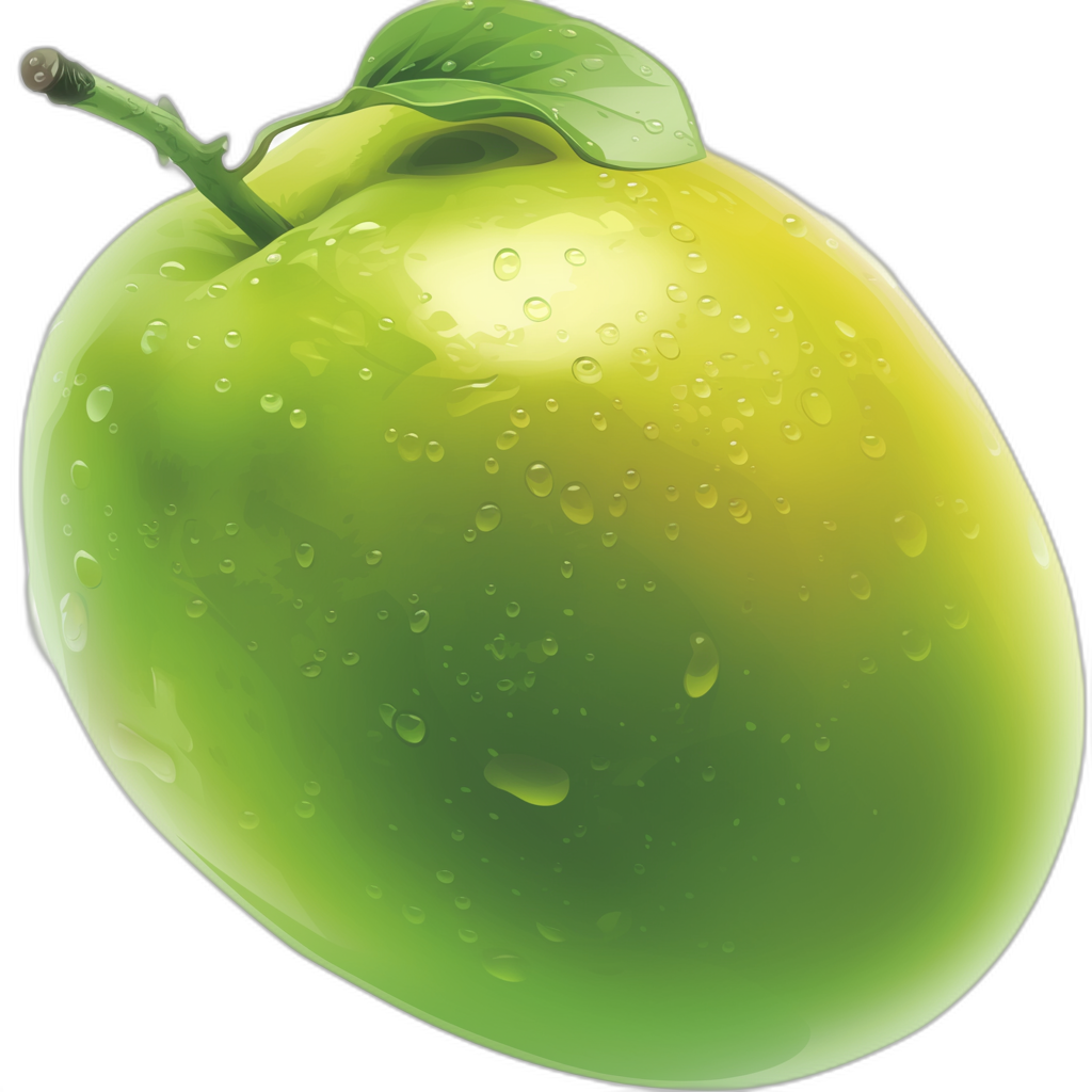 A realistic illustration of an apple, green skin with water droplets on it, vector art, clipart style, black background, high resolution, no shading, vector art,