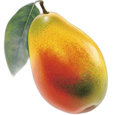 A realistic illustration of mango with leaf, vibrant colors, high resolution, high detail, black background, digital art by [Artgerm](https://goo.gl/search?artist%20Artgerm) and [Greg Rutkowski](https://goo.gl/search?artist%20Greg%20Rutkowski), no text or letters in the design
