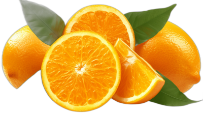 A few orange slices with leaves, orange fruit, and juicy fresh oranges on a black background in the style of high resolution, realistic photography. A high quality photo with sharp focus and high details in the style of hyperrealistic, high definition.