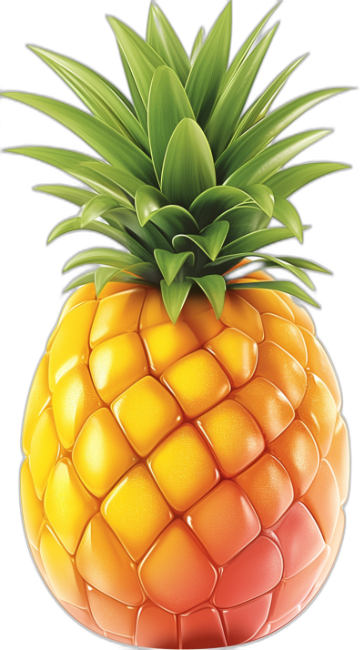 Pineapple vector illustration with gradients on a black background, closeup. The artwork is in the style of vector illustrations with gradients on a black background, presented as a closeup of the subject.