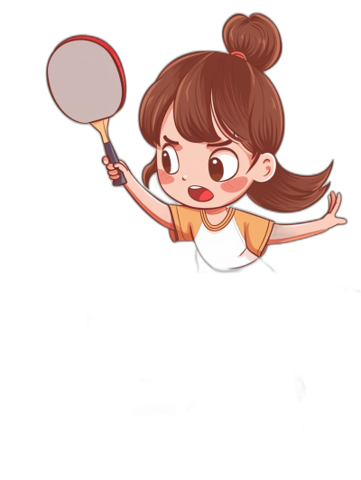 A cute girl is playing badminton, cartoon style, simple drawing, black background, sticker design, flat illustration, high resolution, vector graphics, professional color grading, soft shadows and no contrast, flat colors, clean sharp focus, high detail, high resolution, high quality