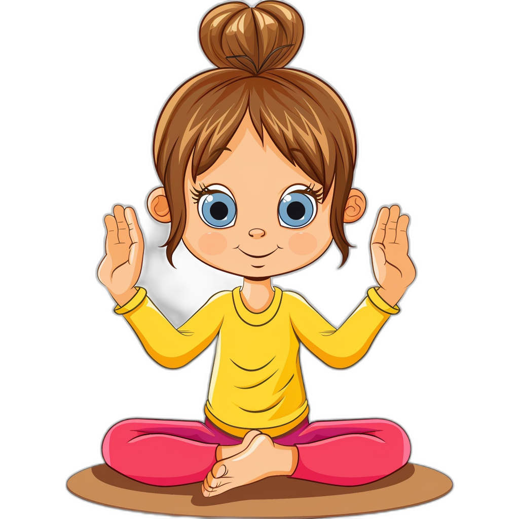 cartoon girl doing yoga, vector art, clipart, cute adorable, isolated on black background, high resolution