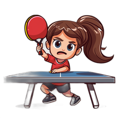 cartoon girl playing table tennis, vector art illustration, black background, cute style, chibi style, professional tshirt design graphic, contour, centered, no shadows, mockup template