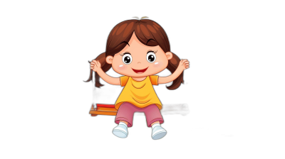 A cute little girl sitting on the swing, happy expression, yellow tshirt and pink pants, black background, cartoon style, simple lines, flat illustration, white shoes, brown hair in pigtails, big eyes with eyelashes raised, hands up high, 3D rendering, Pixar animation, high resolution, high detail,