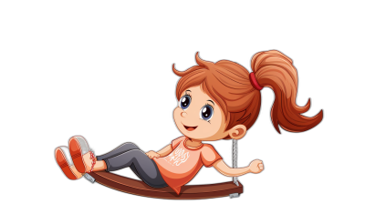 Cute cartoon girl character playing on the seesaw in the style of a simple vector illustration with a black background.