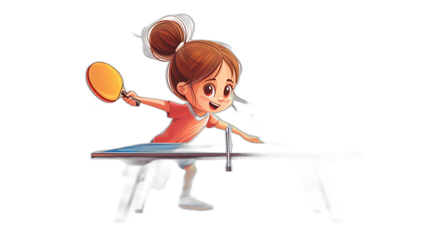 A cute girl playing table tennis in the style of Disney Pixar, cartoon style, black background, high resolution, in the style of Disney Pixar.