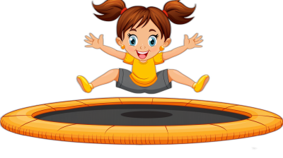 A cartoon girl jumping on the trampoline, vector illustration with black background