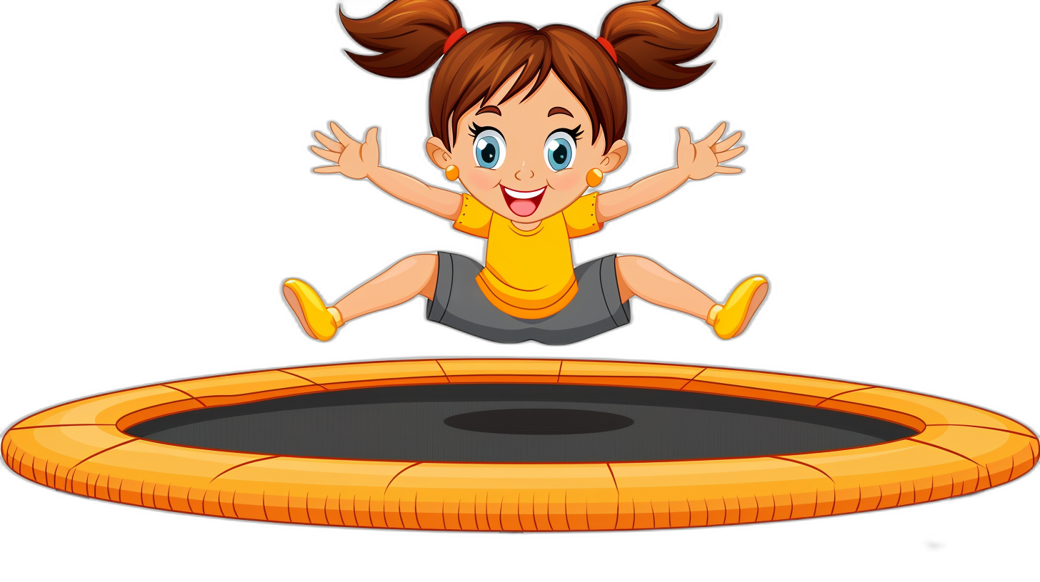 A cartoon girl jumping on the trampoline, vector illustration with black background