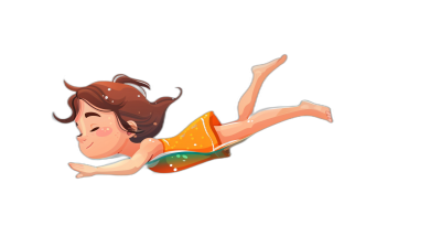 A cute girl diving in the air in the style of cartoon, simple design, simple colors, black background, game art style, in the style of Pixar and in the style of Disney.