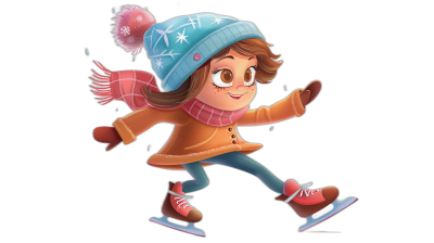 A cute cartoon girl ice skating in the style of [Atey Ghailan](https://goo.gl/search?artist%20Atey%20Ghailan) and [Mary Blair](https://goo.gl/search?artist%20Mary%20Blair), in a clip art style, isolated on a black background, as a flat illustration.