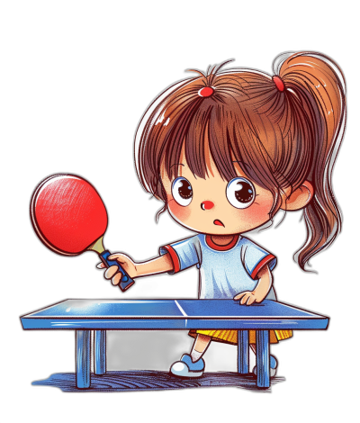 chibi style, cute girl playing table tennis in the style of clipart design on black background