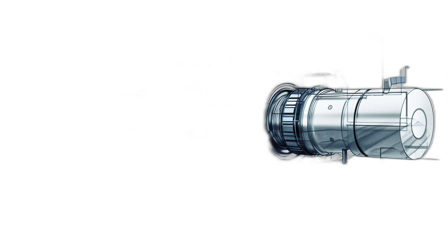 side view xray of spaceship engine, solid black background, transparent technology style,