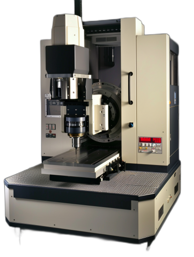 A high end, modern cnc machine with black background