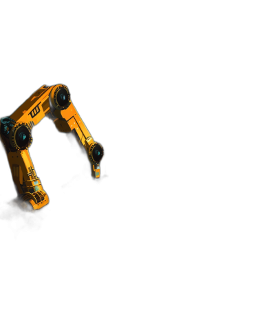 A yellow robotic arm on the left side of an all black background, in a minimalistic style, with high resolution and hyper realistic details, like a professional photograph taken with HDR and natural light to create soft shadowing.