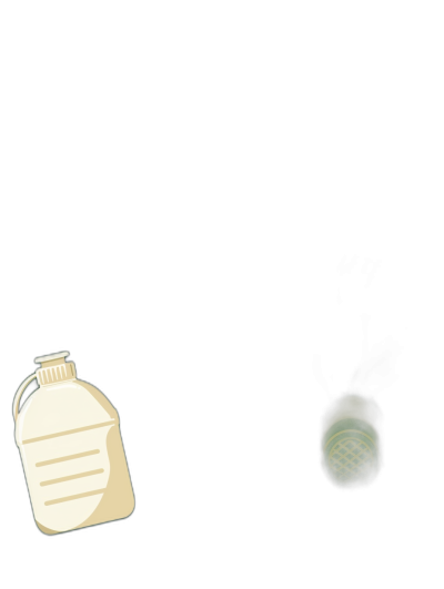 A white plastic bottle glows with a green light in the lower left corner on a black background, depicted in the style of Jesus in a simple vector illustration composed of basic shapes in a minimalistic style with few details and simple shadows. The simple color scheme uses only white with a low resolution and quality.