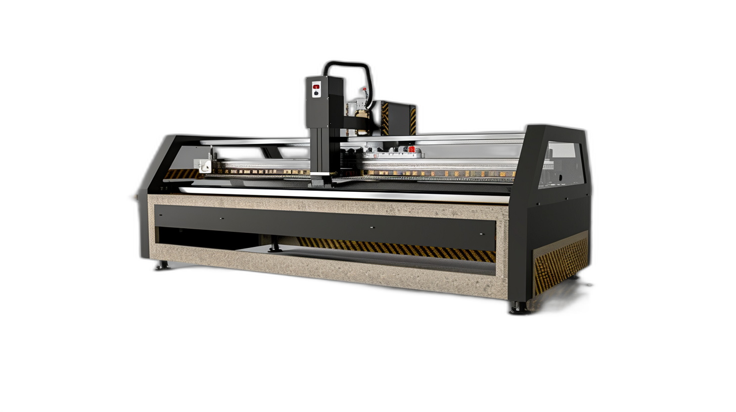 A large cnc machine with laser engraving and colouring feature, black background, 3d render, hyper realistic, wide shot,