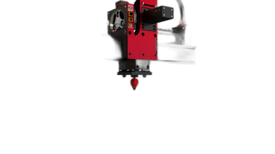 3d render of red and black laser engraver on solid dark background, front view, close up, high resolution, high detail, high quality