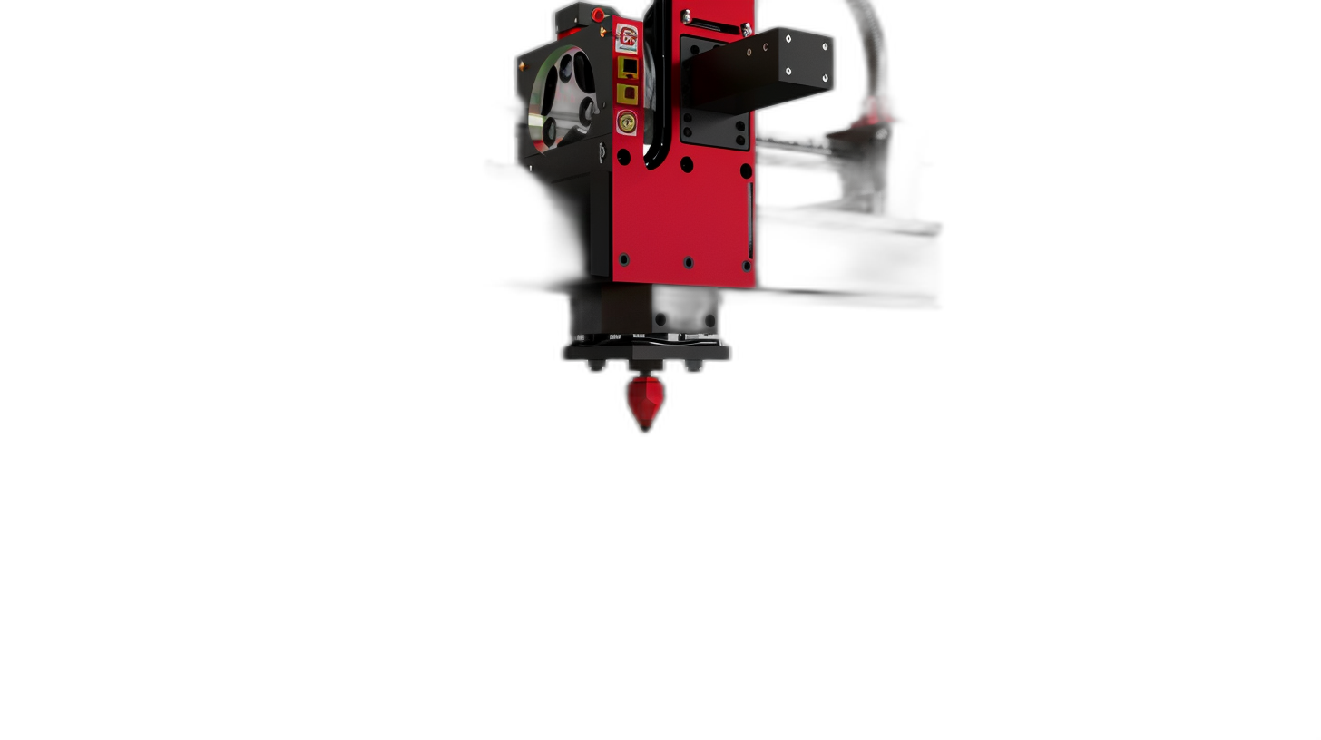 3d render of red and black laser engraver on solid dark background, front view, close up, high resolution, high detail, high quality