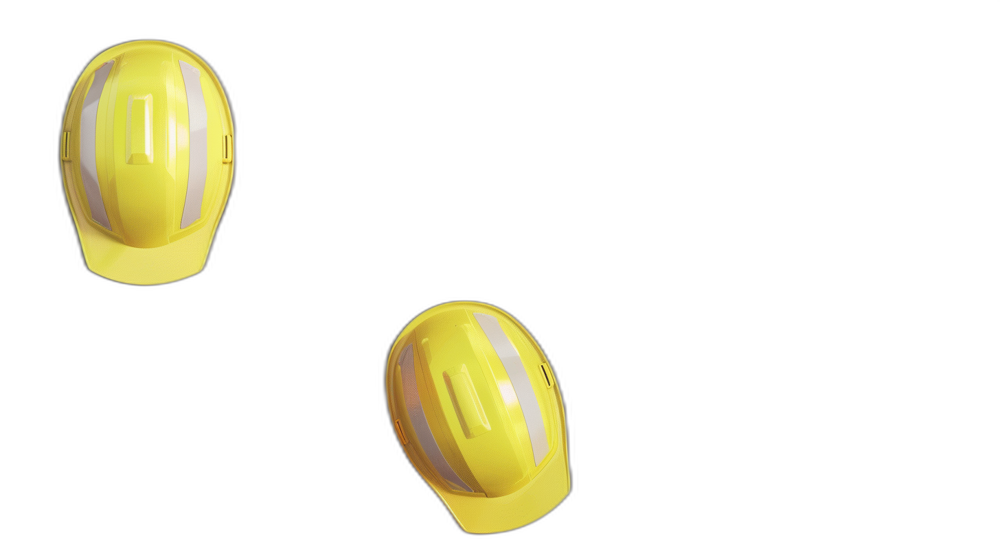 two yellow construction helmets floating on black background, 3d render, 4D video s recursed