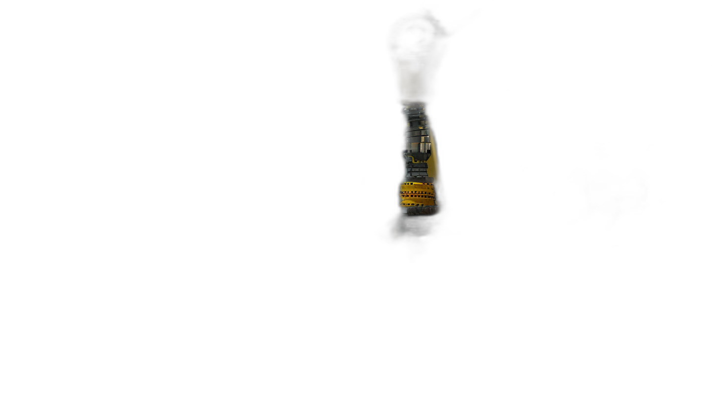 close up of the bottom corner of an unbranded black and yellow beer bottle, floating in pitch darkness with no light from outside or inside. The only illumination is faintly glowing golden lighting coming out of one side of the neck that gives the impression it is about to be opened in the style of someone holding down its top with their hand. In the style of horror game concept art.