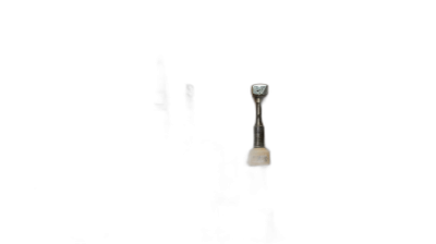 A small illuminated flashlight is floating in the air against a black background. The flashlight has a wooden handle and a white LED light bulb on top. It is shown from the front view in high resolution photography. The style is photorealistic, captured with a Canon EOS at F/8, ISO400, and a shutter speed of f5.6.