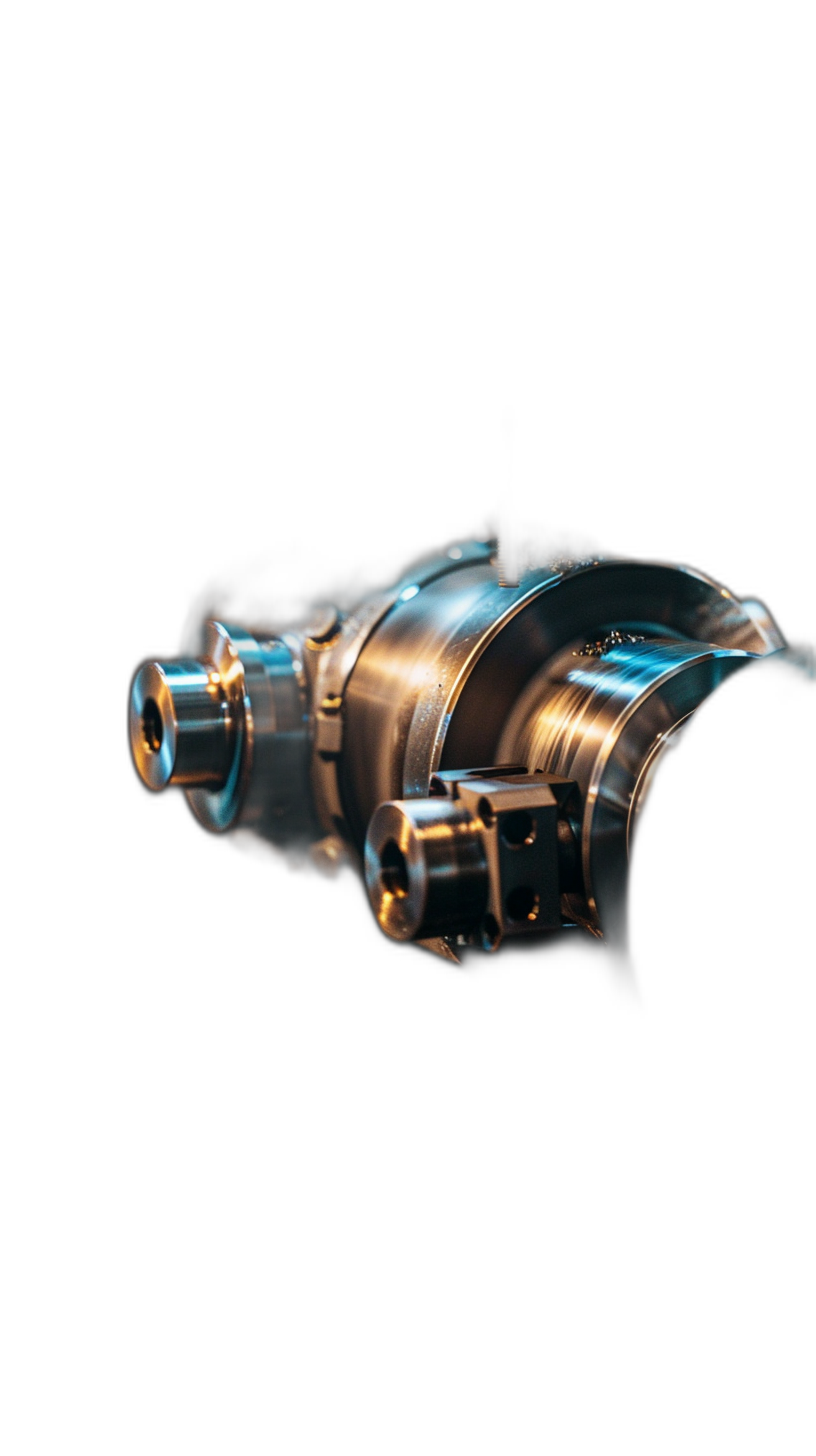 Closeup photo of an antique silver toy spaceship engine, floating in a black background, macro shot in the style of Hasselblad X2D on Kodak TX40 process with hard edges, subtle gradients, dark gold and light cyan.