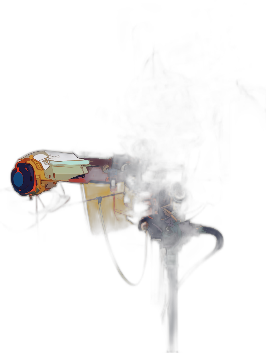 A simple drawing of an iron man blaster gun, colorful yet simple, on a black background, in a dark art style with low light and glowing lights in the body, from a side view in a minimalistic and high contrast style with bright colors. It is a digital painting in the style of long exposure photography with a full frame shot and dramatic lighting.