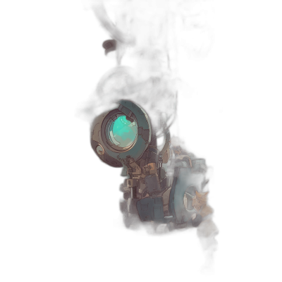 A small glowing mechanical device on the body of an adventurer against a dark background, in a cartoon style, vector art, game asset in the style of World of Warcraft.