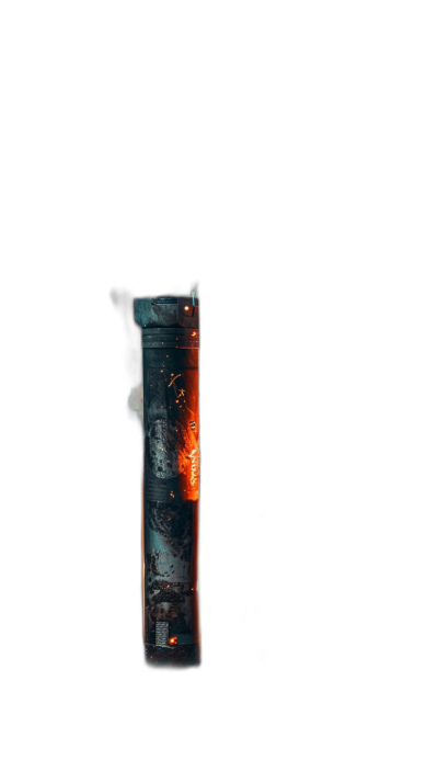 A long rectangular vial of lava floats in the air on a black background in a minimalistic, close up, macro style. The photography uses a macro lens in a cinematic, high contrast style with soft shadows and no highlights or reflections.