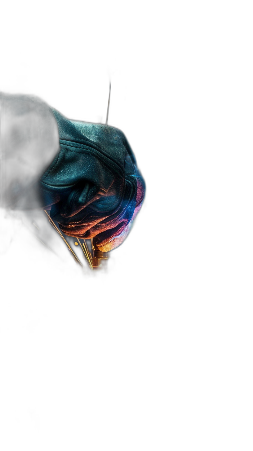 dark background, side view of a hand with a glove holding a futuristic device emitting colorful light on the palm, closeup shot, low angle view, dark background, high contrast, digital art in the style of Maciej Kuciara andFront photo of Marvel’s The Flash logo, no text or letters in frame, high resolution, high details, high texture, hyperrealistic, black background, neon lights