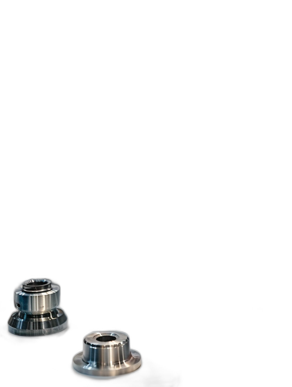 2 small chrome metal components on black background, copy space for text at the top of photo, high resolution