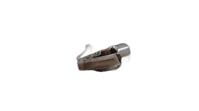 a silver ring with an open tip floating in the air on black background, macro photography, studio light, commercial photo