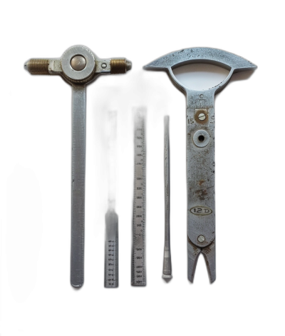 3 tools used in automotive work, T bar and flat head wrenches, scale , black background, hyper realistic photography