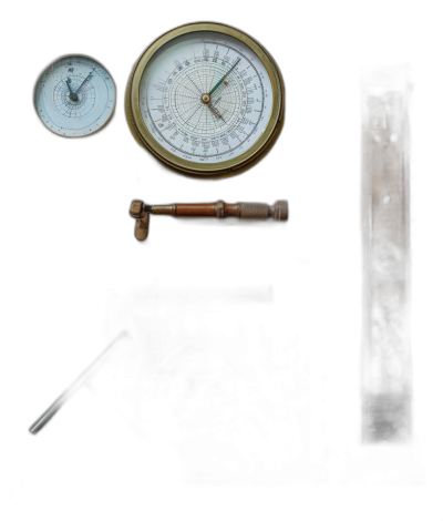 A bar roman carnival of old fashioned weather instruments including anolpse, rain faded, on black background, minimalist, simple