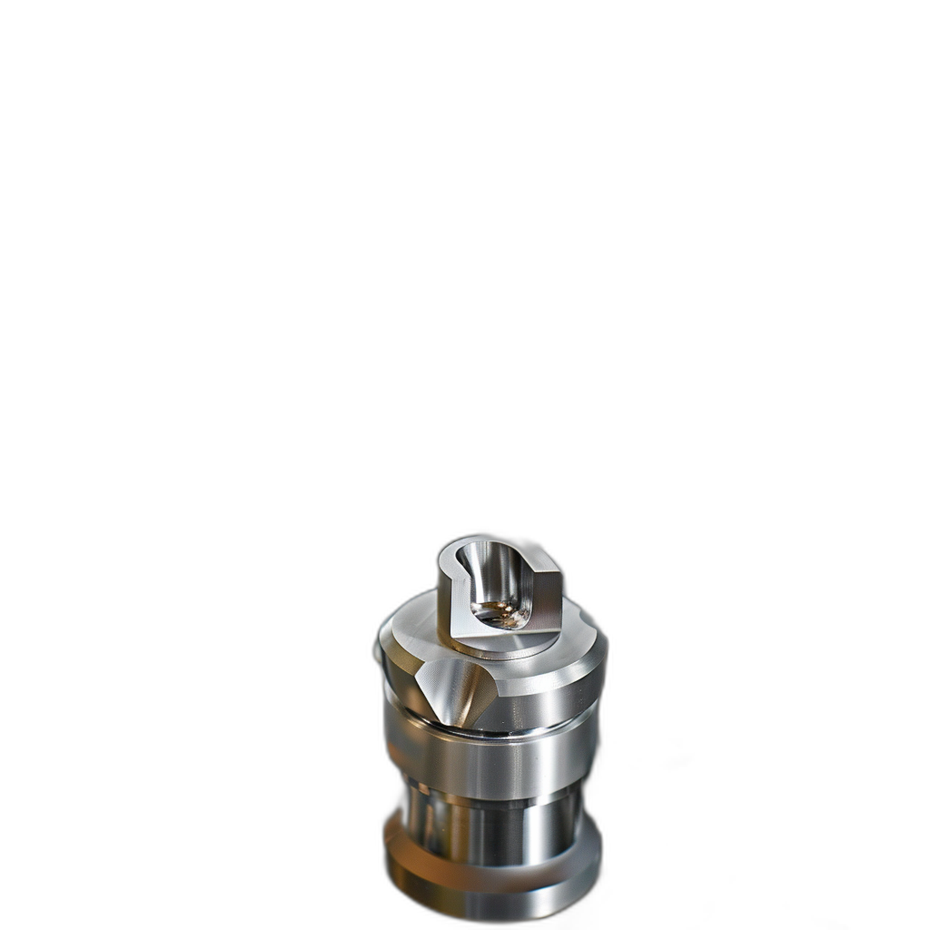 A stainless steel flat top vape head, placed on black background, macro photography, product shot, studio lighting, closeup