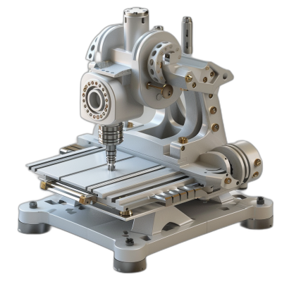 3d render of simple small cnc machine, white metal with silver accents, solid black background, perspective view, hyper realistic