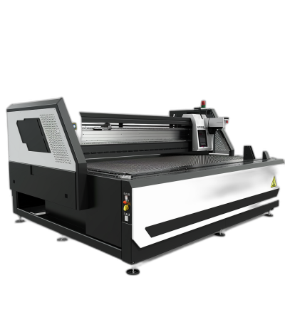 laser engraving machine with a large glass and metal bed table for wide materials up to meters long and meter high, vector illustration in the style of black background, product design in a modern industrial style with white color accents and elements, side view perspective, high resolution, hyper realistic, super detailed