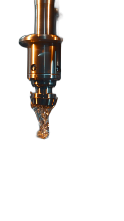 Close up of liquid being poured from the top into an actor's mouth. A hybrid machine with CNC in the style of isolated on a black background, hyper realistic.