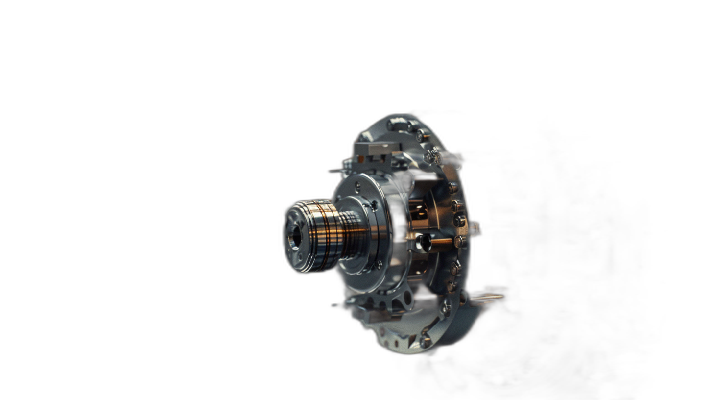 A small, detailed mechanical device floating in the air against a black background, a hyper realistic photograph in the style of fujifilm superia, captured at full HD resolution and taken with a Sony Alpha A7 III camera.